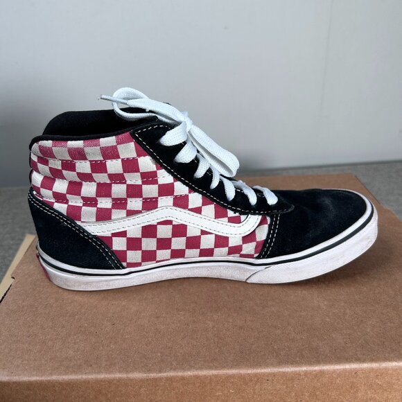 VANS SK8 Hi Shoes Kids Youth 5 Red White Checkered and Black Suede - Picture 9 of 16